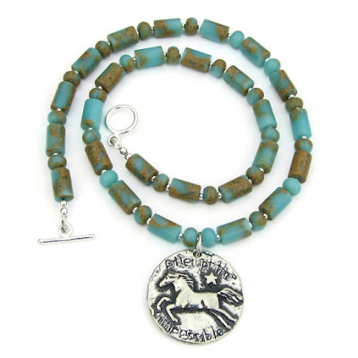 horse lover necklace aqua terra jasper gift for her