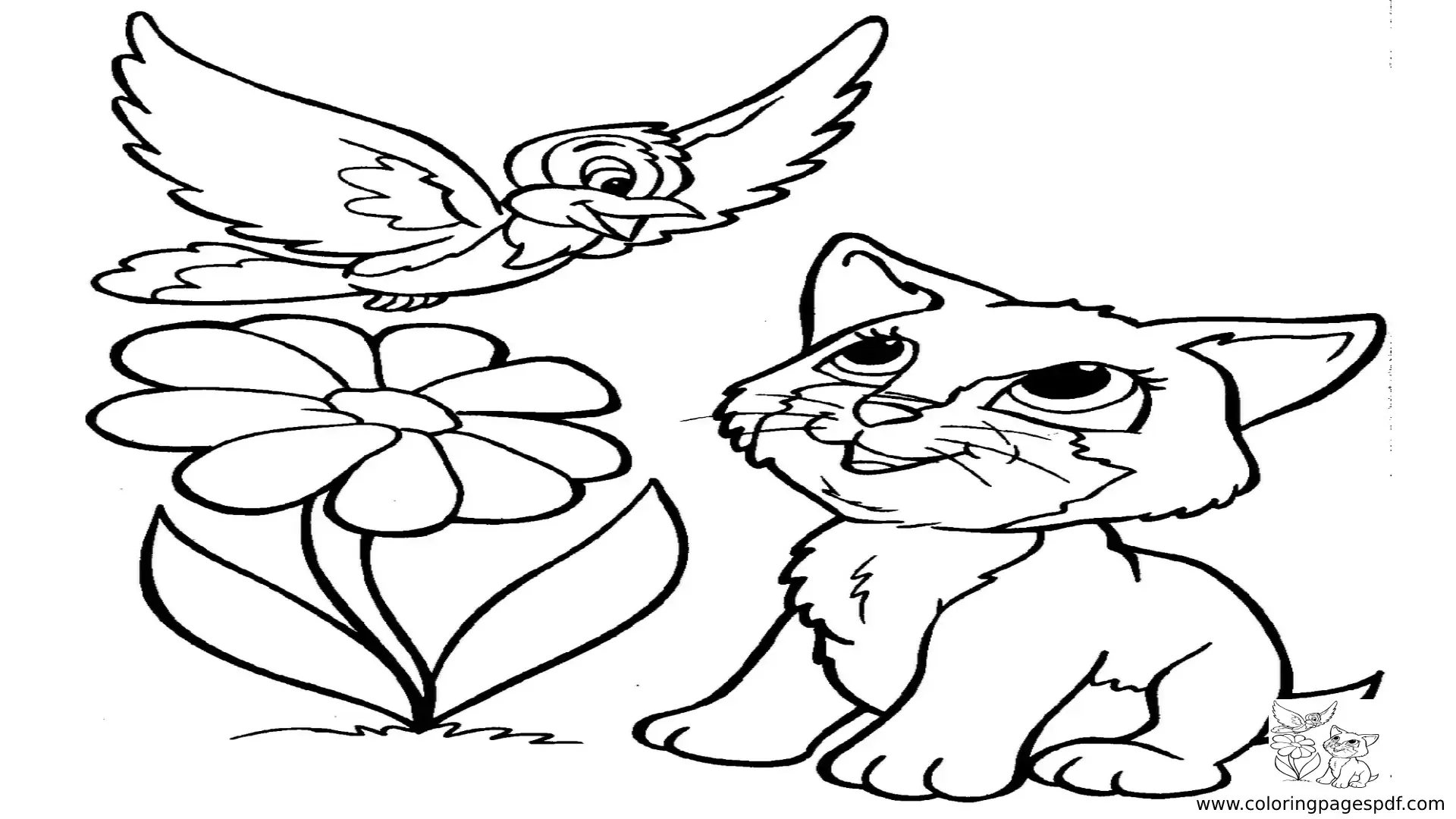 Bird And Kitten Coloring Pages