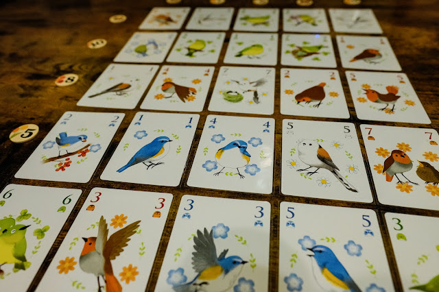 songbirds card game review 圓啾會議 桌遊 當5*5範圍都打滿牌, 則遊戲結束, 進入計分階段