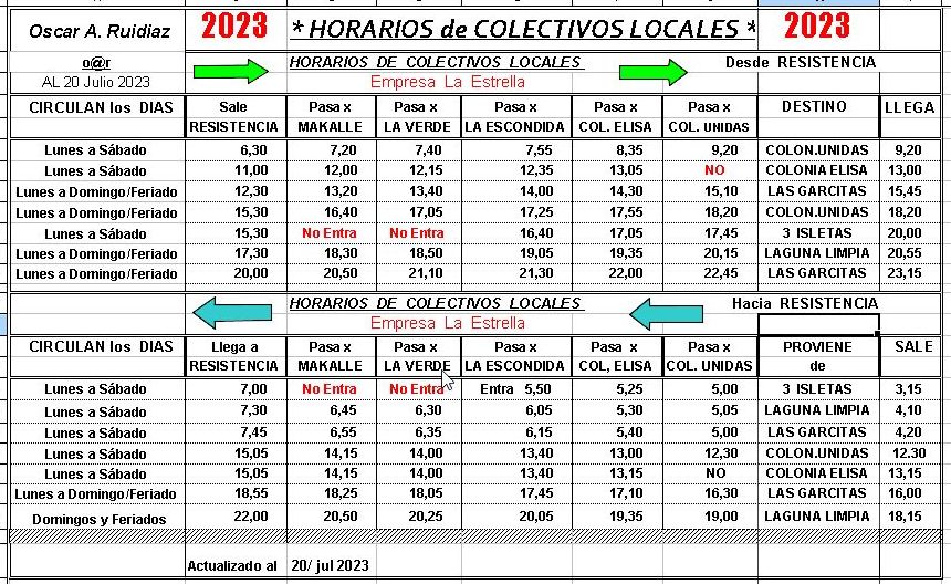 Horarios Colectivos Locales Empresa La Estrella 2023