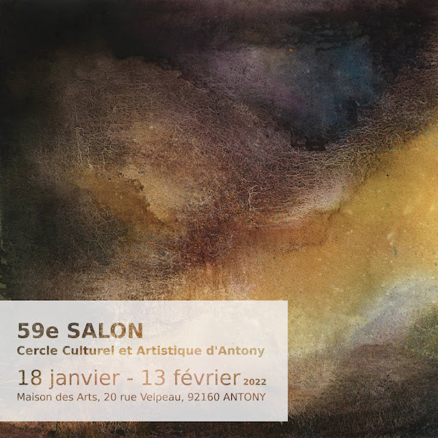 59e salon du cercle culturel et artistique d'Antony, exposition 2022, agnes gregis, au pinceau dansant, l'ombre qui fait la lumière, tableau, peinture, aquarelle, oeuvre d'art, brun, marron, clair obscur, artiste, lumière, ombre et lumière, peinture abstraite, paysage abstrait