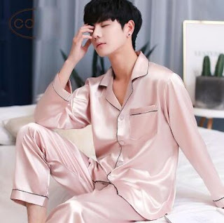 Long Sleeved Mens Ice Silk Pyjamas For Spring Comfortable Silky Nightwear Male