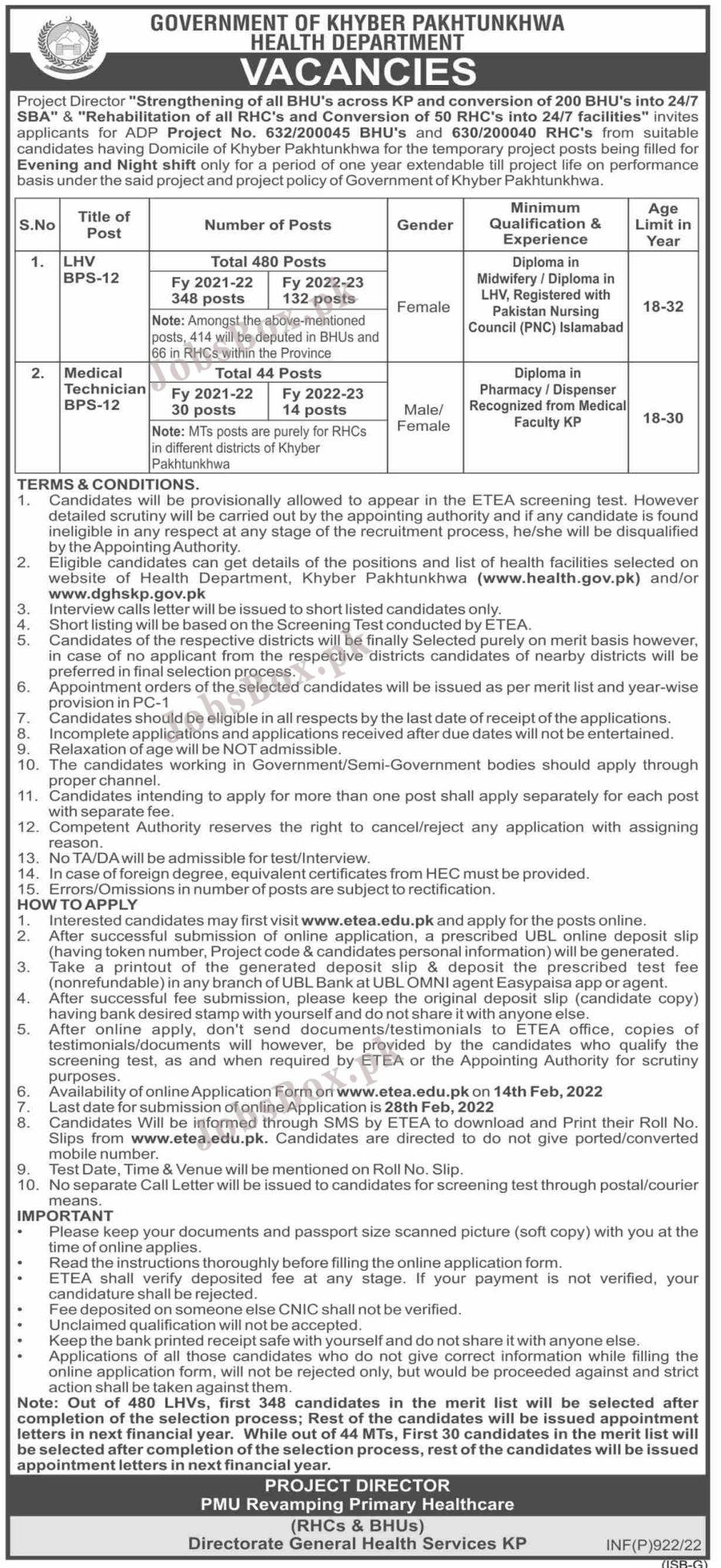 Health Department KPK Jobs 2022 in Pakistan