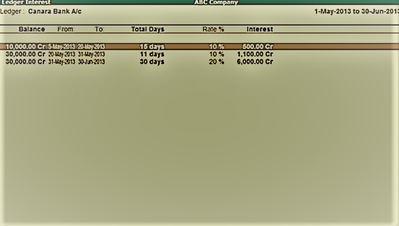 interest calculation tally erp