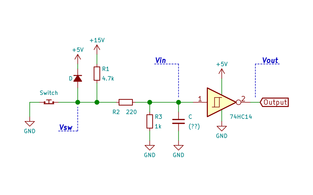 Briot Tracer, Schmitt trigger debouncer circuit schematic