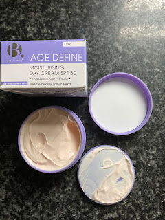 Packaging and tub of B. by Superdrug Age Define Moisturising Day Cream SPF 30