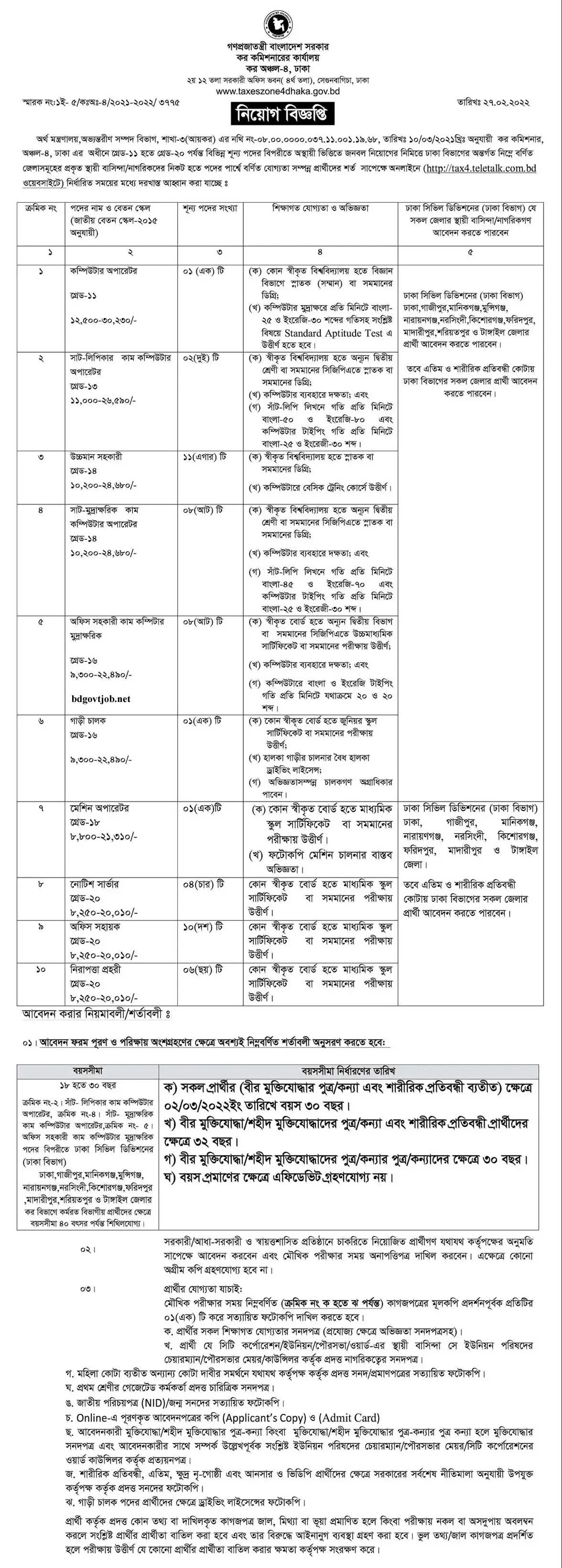 Tax commissioner office Rajshahi Job Circular 2022