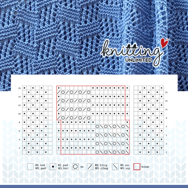 Tilted Lace Blanket chart. Full instructions available at KnittingUnlimited