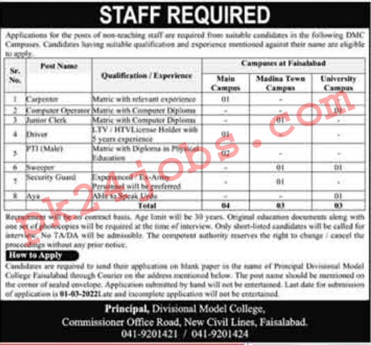 Divisional College Jobs 2022 – Today Jobs 2022