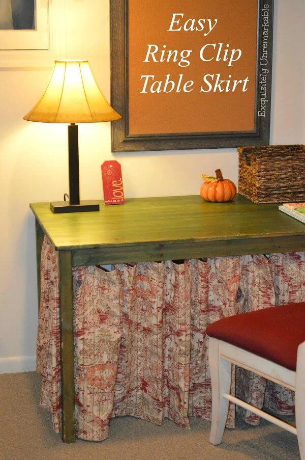 Ring Clip Table Skirt in corner of room