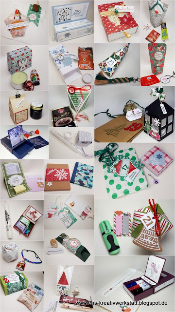 Tausch-Adventskalender mit vielen weihnachtlichen Verpackungen vom letzten Jahr Stampin' Up! www.eris-kreativwerkstatt.blogspot.de