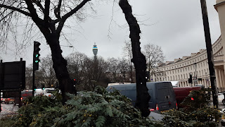 The BT Tower in London with the Ukraine flag on its display