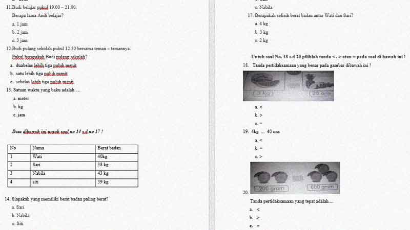 Soal dan Kunci Jawaban PTS Semester 2 Kelas 2 Muatan Matematika