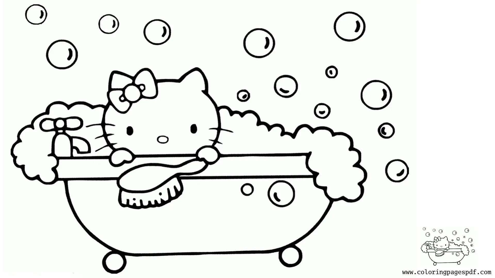 Coloring Page Of Hello Kitty In The Bathtub