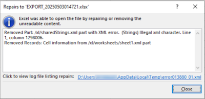 Lỗi khi Illegal xml character khi xuất Excel