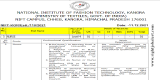 B.Sc Nursing or GNM Jobs NIFT