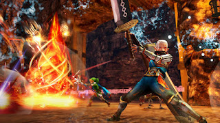 Impa and Fire Rod Link fighting together in the Eldin Caves