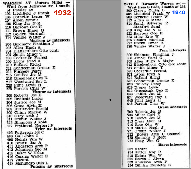 side by side image of addresses incity directory warren avenue and 24th street s arlington va 1932 vs 1940