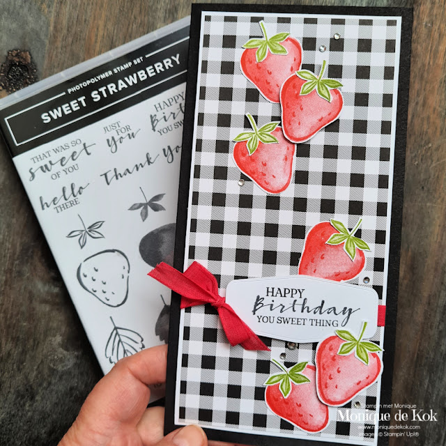 Sweet Strawberry, slimline kaart, chchallenge, Stampin met Monique