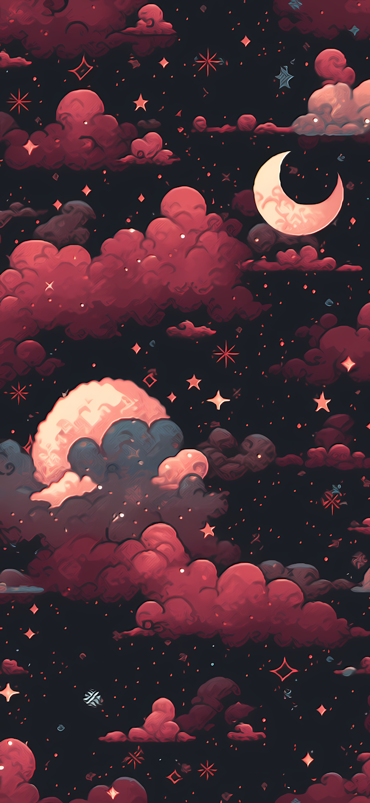 Dreamy Night Sky with Crescent Moon and Stars iPhone Wallpaper 4K