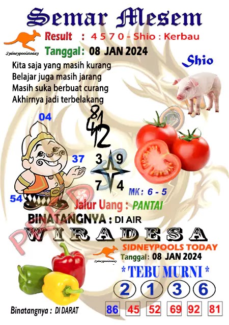 Prediksi Semar Mesem SDY Hari Ini JP 08 Januari 2024