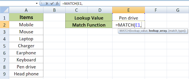 Match function in excel with exact match