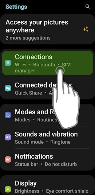 Connections Menu in Settings Picture