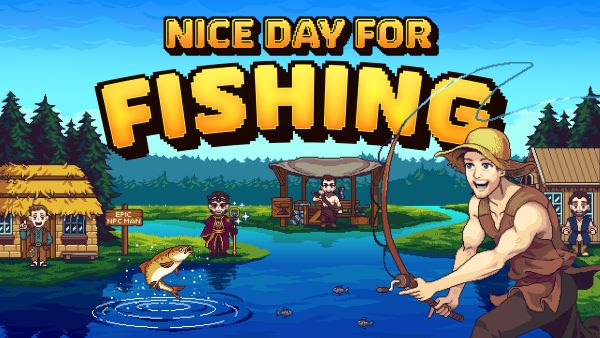 A pixel art drawing of a man fishing