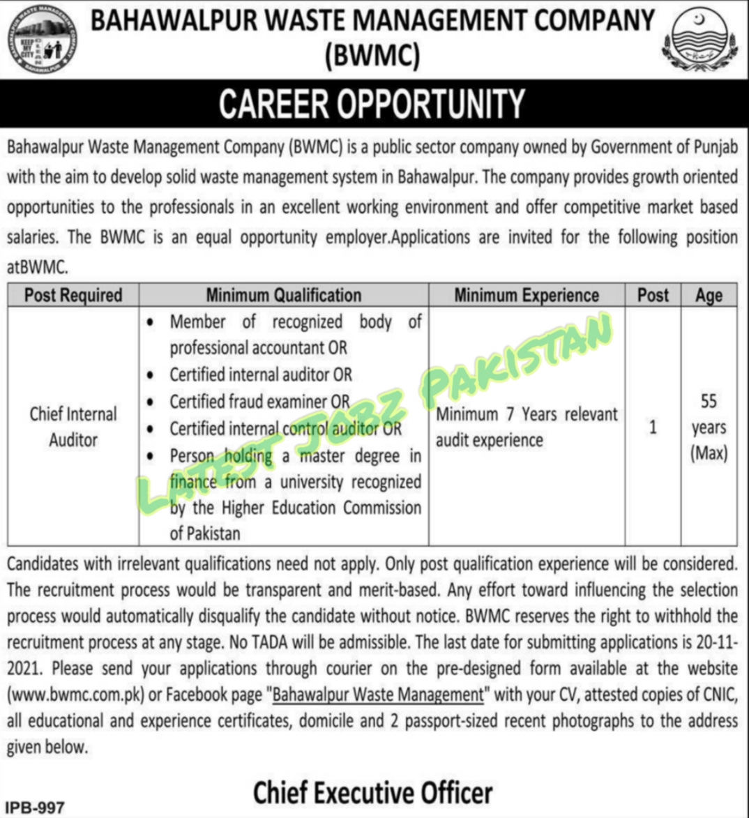 Latest Jobs in Bahawalpur Waste Management Co 2021