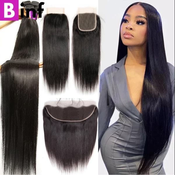 Bone Straight Bundles With Closure 30 38 40 Inch 5X5 6X6 HD Lace Closures With Bundles   Remy Hair Weave Bundles With Closure