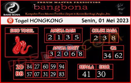 Prediksi HK Bang Bona Senin 01 Mei 2023