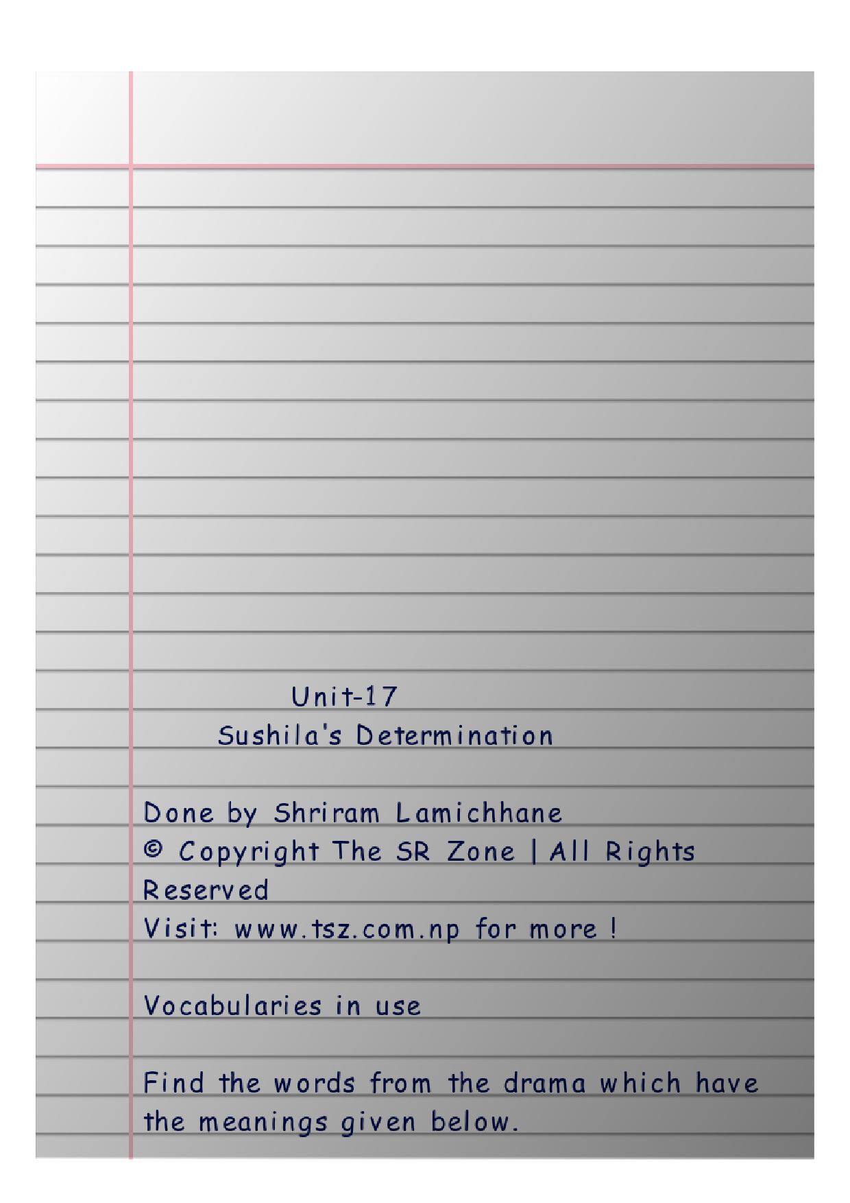 Unit 17 Sushila's determination: Class 10 English Notes