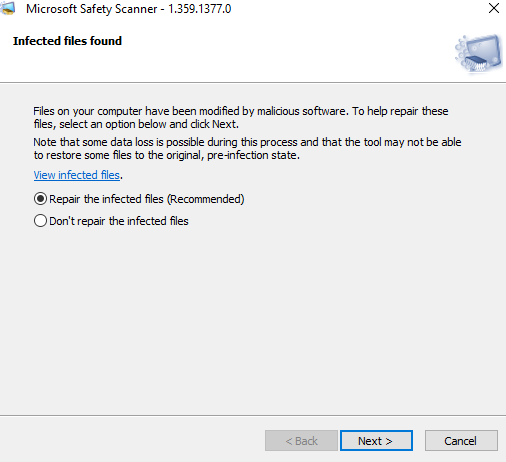 Repair the infected files (Recommended)