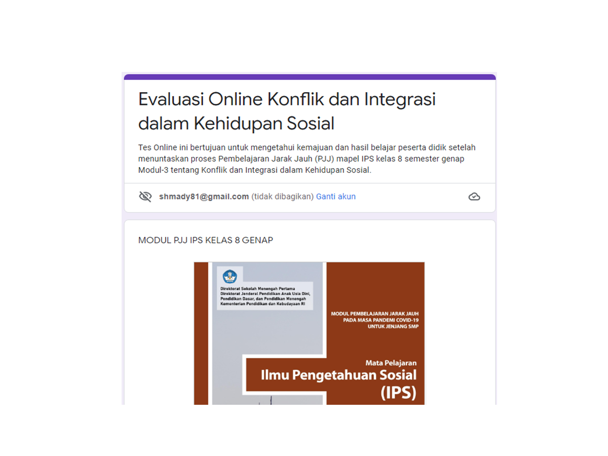 Evaluasi Online Materi Konflik dan Integrasi dalam Kehidupan Sosial