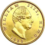 William- IV gold 2- Mohur coin observer side view