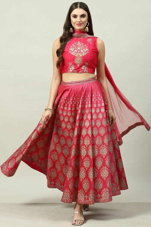 FUSCHIA ART SILK LEHENGA SET