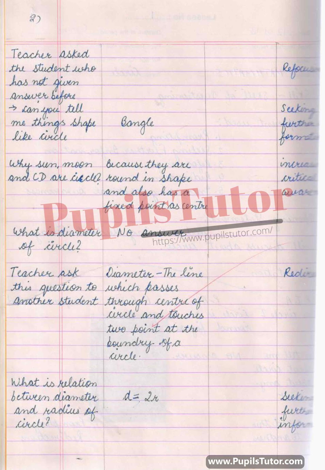 Microteaching Skill Of Probing Questionings Area Of Circle And Semi-Circle Lesson Plan For B.Ed And D.el.ed In English Medium Free Download PDF And PPT (Power Point Presentation And Slides) – (Page And Image Number 2) – PupilsTutor