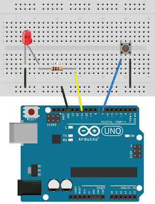 Tombol Tekan LED Dengan DIAGRAM KABEL Resistor Pull Up Internal