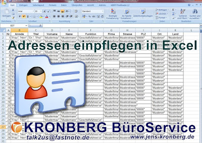 Adressen einpflegen in Excel KRONBERG BüroService Schreibbüro DACH