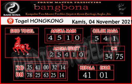 Prediksi Bangbona HK Kamis 04 November 2021