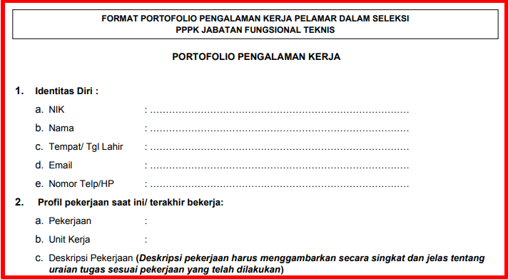 Format Portofolio Pengalaman Kerja & Surat Keterangan Pengalaman Kerja Seleksi PPPK Tenaga Teknis, PPPK Tenaga Teknis