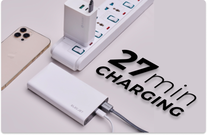 Elecjet - World’s Fastest Charging Power Bank Charge 100% in 27 Min, 10,000mAh Graphene Power Bank, Dual Action Charging, Fast Charge Compatible