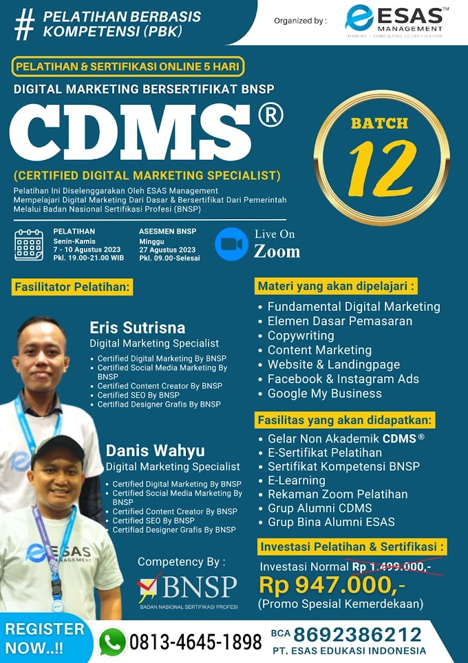 WA.0813-4645-1898 | Certified Digital Marketing Specialist (CDMS), Sertifikasi BNSP RI Digital Marketing 7 Agustus 2023