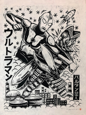 Ultraman vs Alien Baltan Linocut Prints by Attack Peter x Nakatomi Inc.