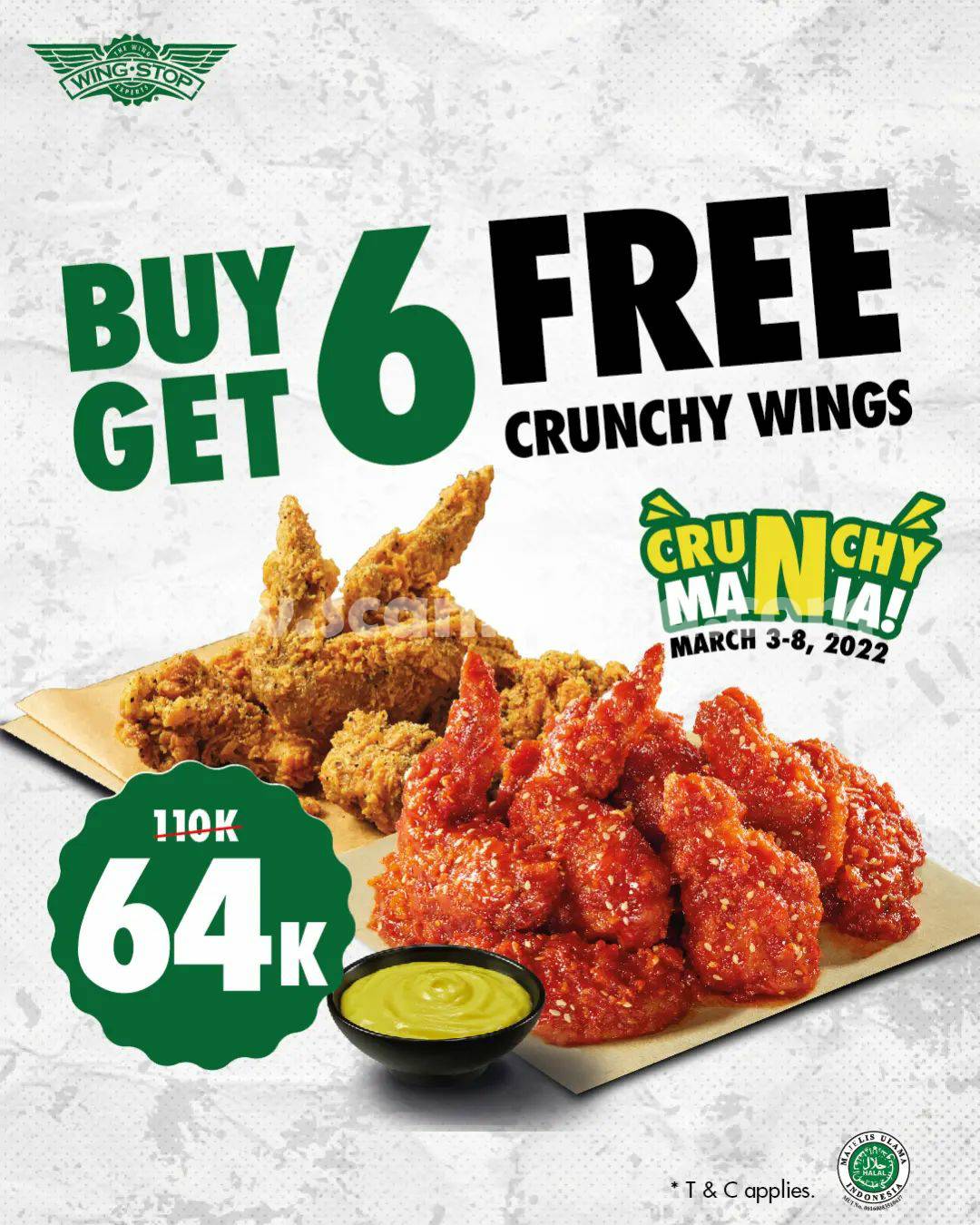 WINGSTOP Promo BELI 6 GRATIS 6 CRUNCHY WINGS CUMA Rp. 64Rb*