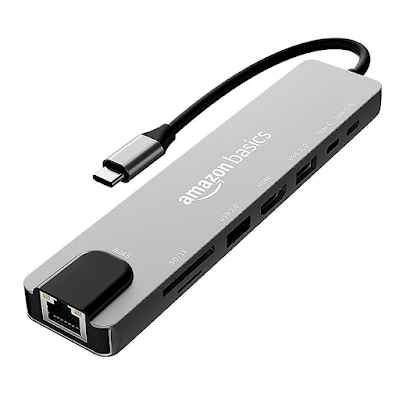 Amazon Basics USB-C Hub Dock 8-in-1 HDCP Aluminium Type-C Adapter with 4K HDMI Port, Ethernet 100mbps Port, USB 3.0 Port, USB-C Power Delivery, TF/SD Card Reader, Mac & Windows USB-C Devices