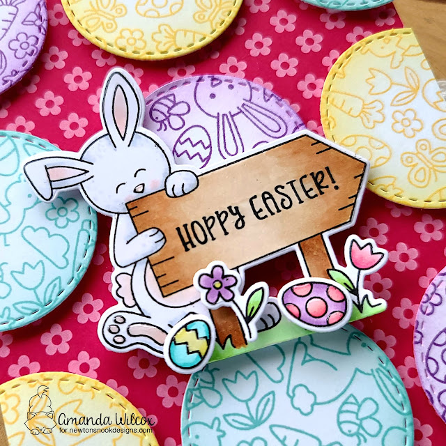 Hoppy Easter Card by Amanda Wilcox | Hoppy Greetings Stamp Set, Easter Roundabout Stamp Set, Circle Frames Die Set and Springtime Paper Pad by Newton's Nook Designs #newtonsnook