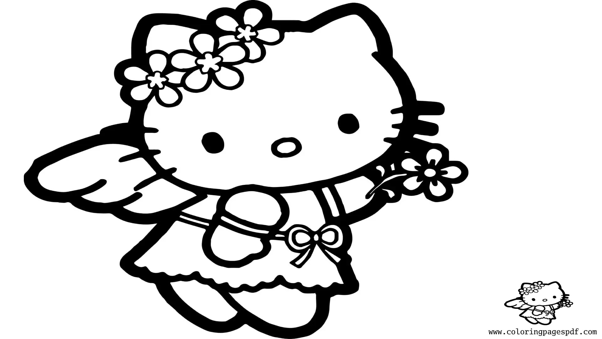 Coloring Page Of Hello Kitty Holding Flowers