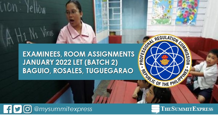 Examinees, Room Assignments January 2022 LET: Baguio, Rosales, Tuguegarao
