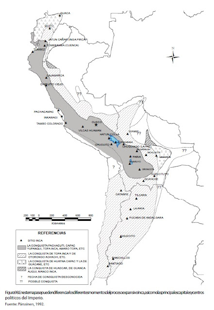 En este mapa se pueden diferenciar los diferentes momentos del proceso expansivo Inca